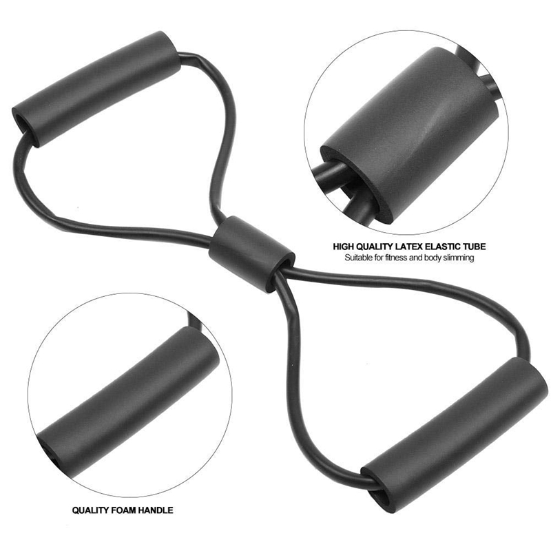 8 Fitness Resistance Band with Handles Pure Barre Workout Chest Arm and Shoulder Stretch Bands Exercise Equipment Black