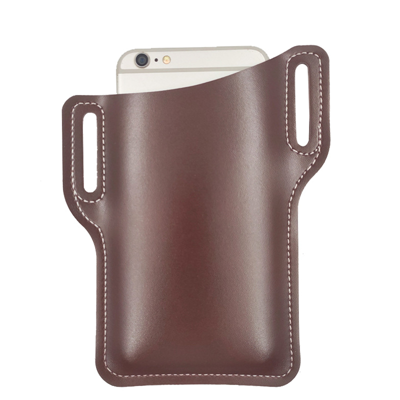 Protection Case Bag Durable Holsters For Phones Handmade Leather Waist Belt Loop Mobile Phone Holster 133x167MM: Coffee