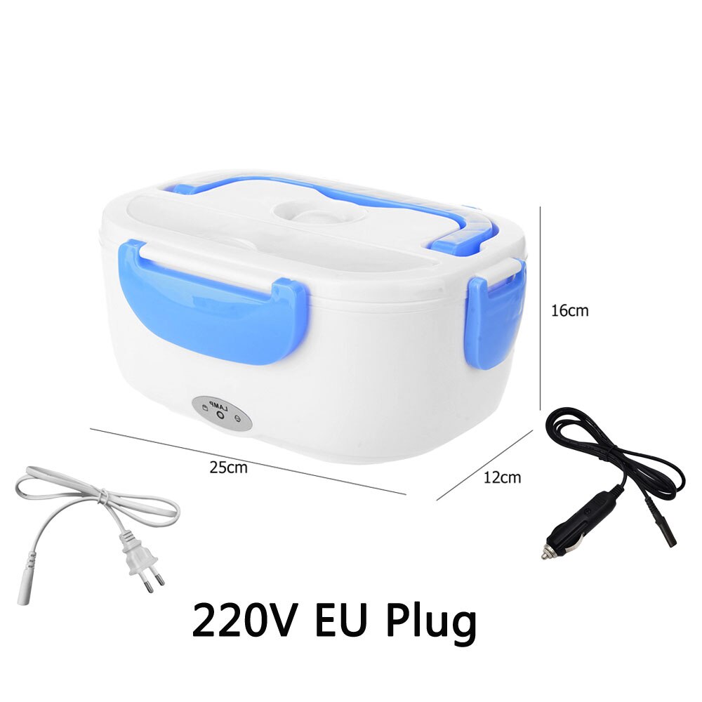 US EU Plug Electric Lunch Box Portable Electric Heating Food Heater With Plastic Liner Rice Container for Office Car Lunch Box: A 220V EU Plug Blue