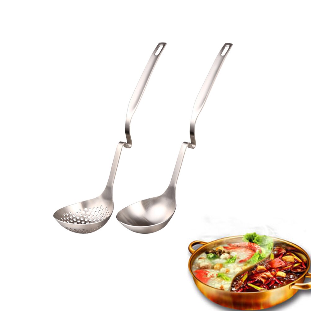 2 Pcs Draagbare Lange Steel Rvs Portie Soep Vergiet Lepel Gebruiksvoorwerp Voor Koken Hotpot: Default Title