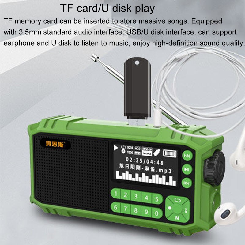 Multi-functional FM Radio Portable Bluetooth Speaker with LED Display Flashlight Support U Disk TF Card AUX Time Lyrics Display