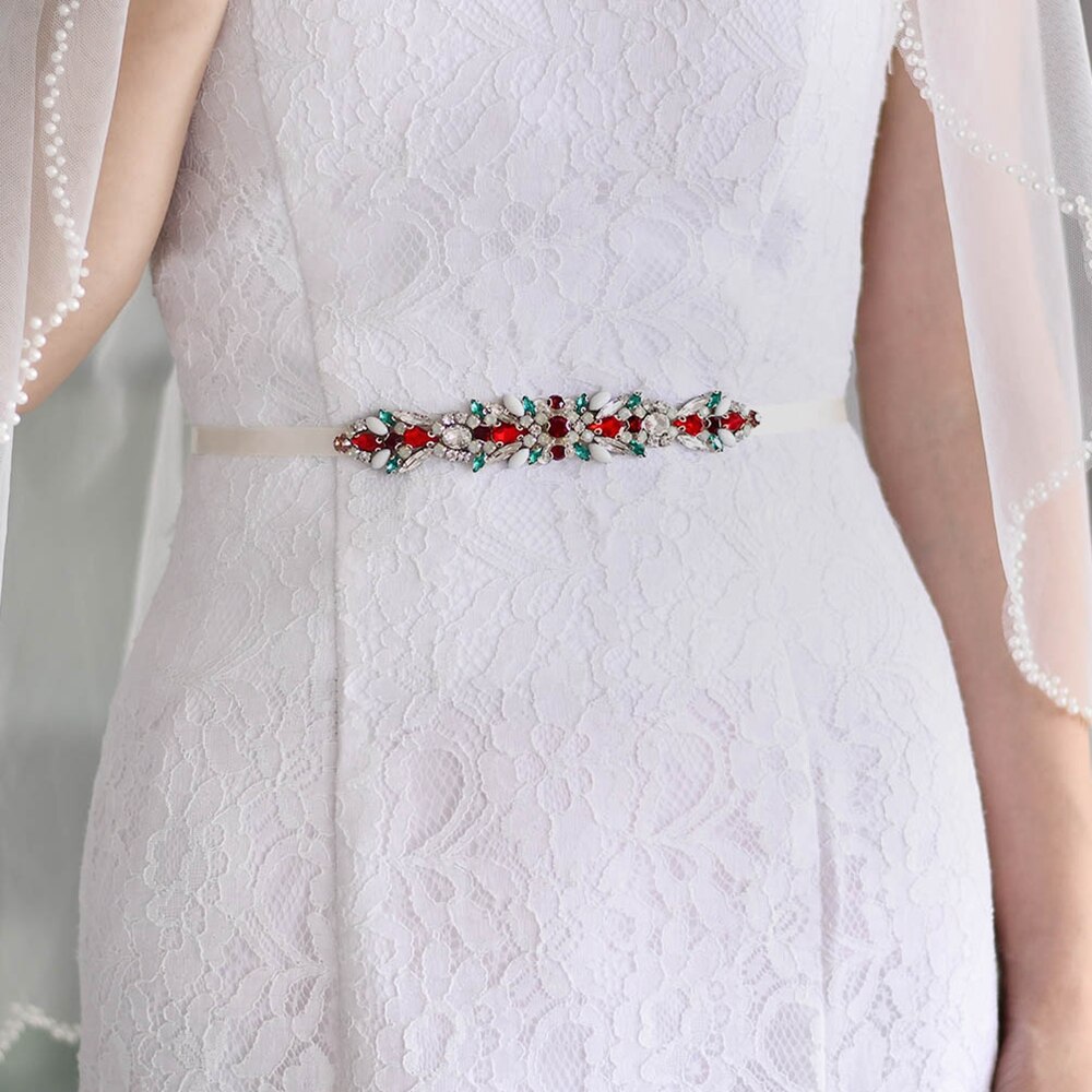 ZMS477 Luxe Bruid Riem Met Multicolor Strass En Opaal Bruiloft Prom Meisje Jurk Accessoires Vrouw Shiny Sash