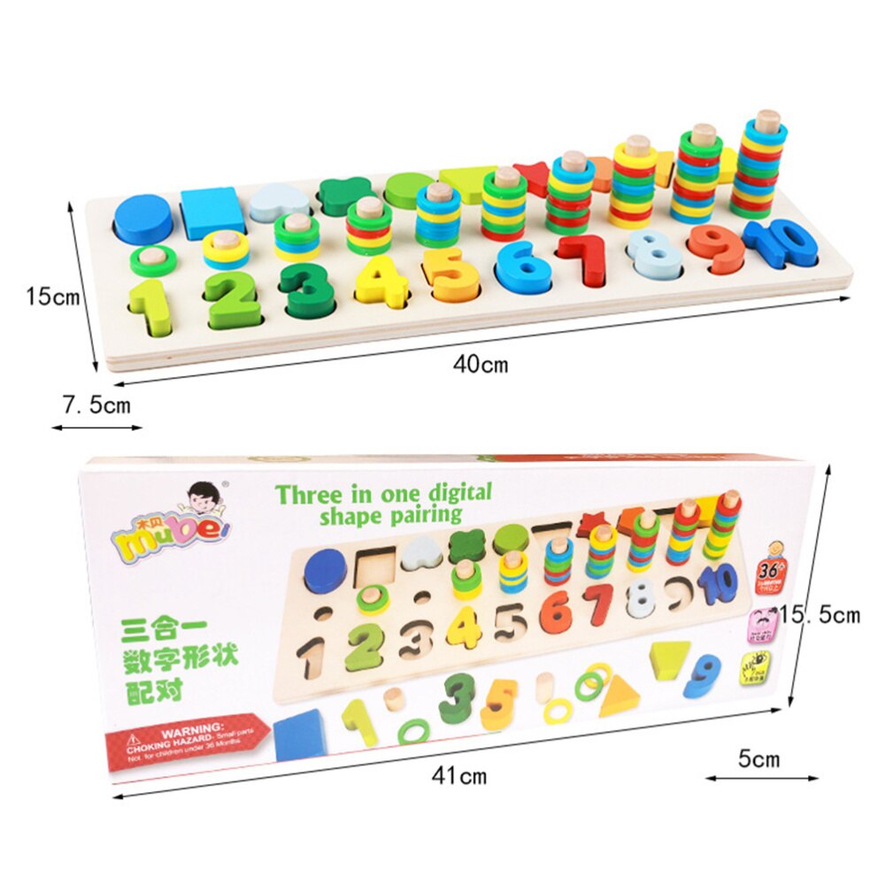 3 in 1 Digital Shape Pairing Colourful Math Number Wood Board Counting Tool Preschool Ealry Educational for Kids Childre
