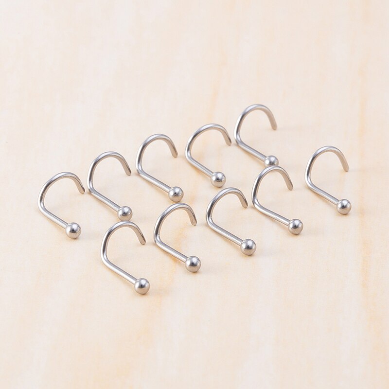 10pcs Stainless Steel Nose Stud Set Nose Piercing Set Nose Ring Nariz Bone Studs Screws for Man Women Nostril Body Jewelry 20G