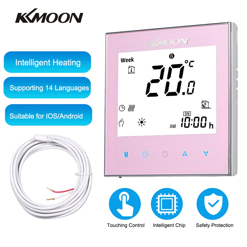 Kkmoon termostater digital gulv wifi opvarmningstermostat til varmesystem gulvluftsensor rumtemperaturregulator: Lyserød ingen wifi