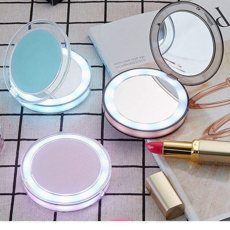 Espejo de maquillaje plegable con luz led 5 veces aumento espejo cosmético anillo de belleza espejo de luz foto Luz de relleno espejos pequeños