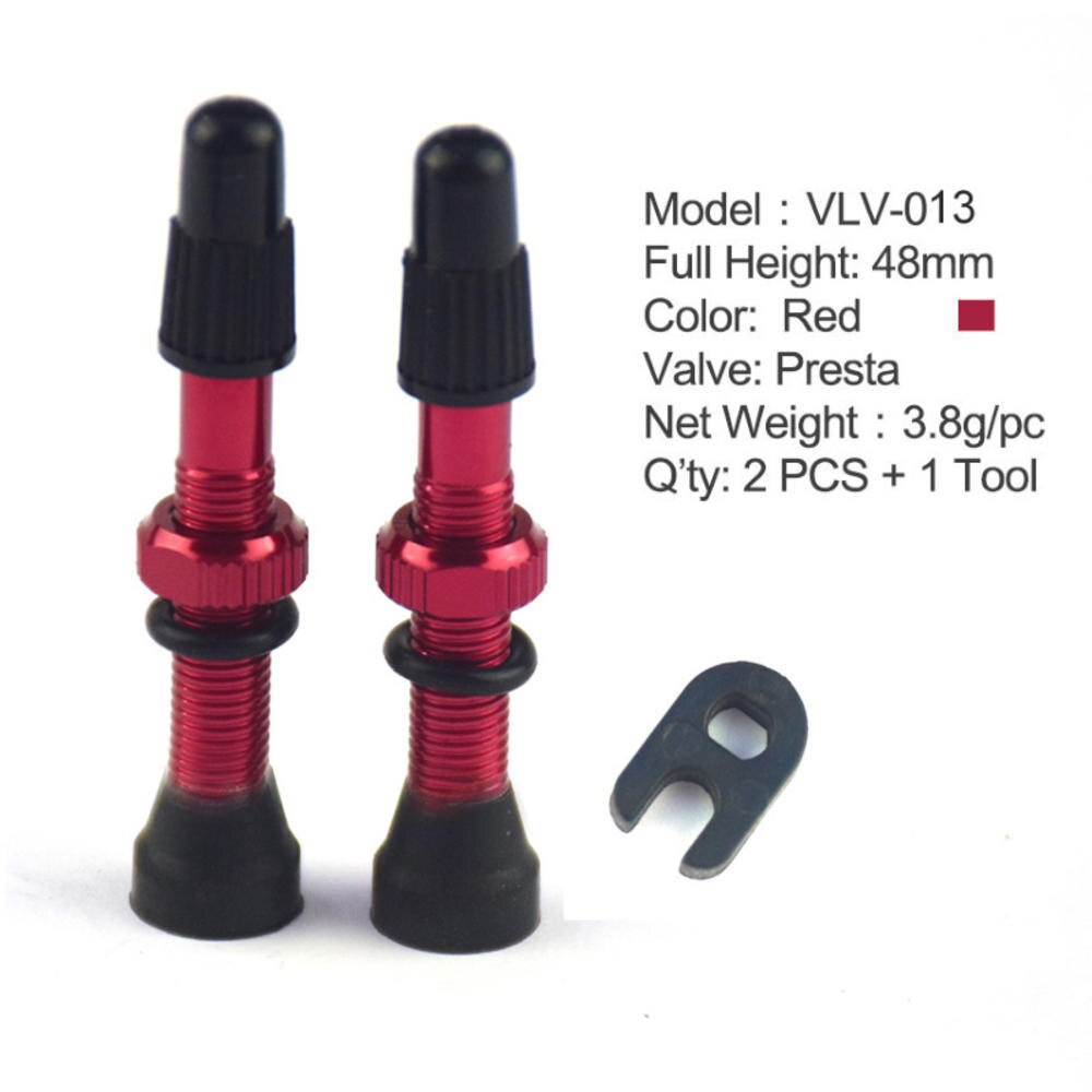 2 Pcs/set Mountain bike road bike tubeless vacuum valve presta 48/60/78mm nozzle aluminum alloy bicycle tire accessories: Red 48mm