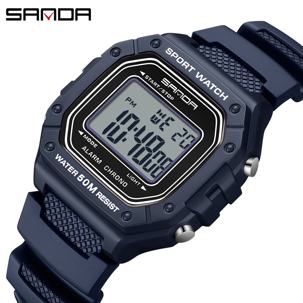 SANDA 2156 Herrenuhr, neues Modell, elektronisches digitales Uhrwerk, rechteckiges LED-Anzeige, Zifferblatt, draussen-Sport, wasserdichte männliche Armbanduhr: Gold