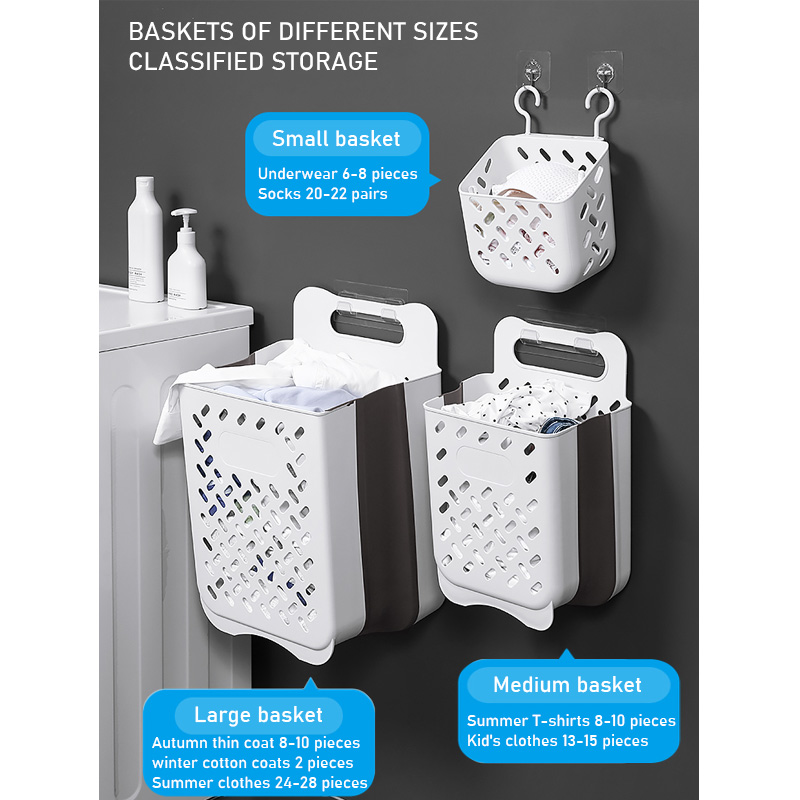Bathroom Folding Dirty Clothes Storage Basket Laundry Basket Household Wall Hanging Large Portable Punch-Free Put Clothes Bucket