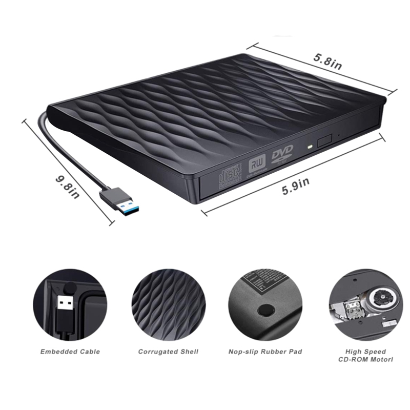 External CD DVD Drive, USB 3.0 Slim Portable External CD DVD Rewriter Burner Writer, High Speed USB Optical Drive