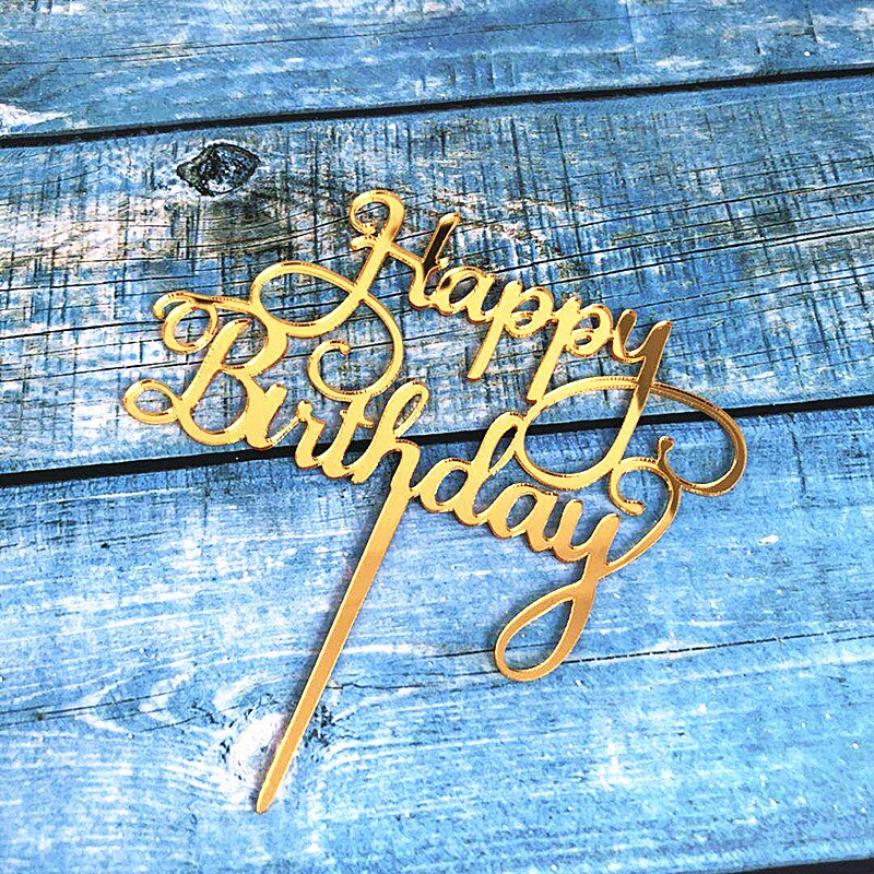 Round Happy Birthday Cake Topper Acrylic Paper Dessert Table Dessert Dress Up Party Supplies Cake Topper for Party Decoration G: gold