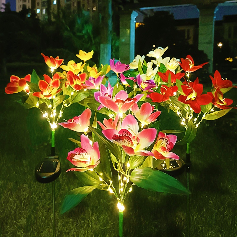 Lampe solaire d'extérieur en forme d'orchidée, imperméable, luminaire décoratif d'extérieur, idéal pour une pelouse, une Villa, une allée, un couloir, un jardin ou des , noël