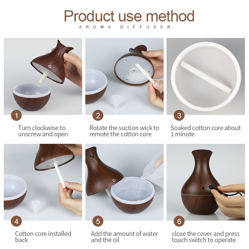 KBAYBO 130ml USB difusor de aceites aromáticos humidificador eléctrico de madera humidificador de aire ultrasónico aromaterapia LEDlight nebulizador para el hogar