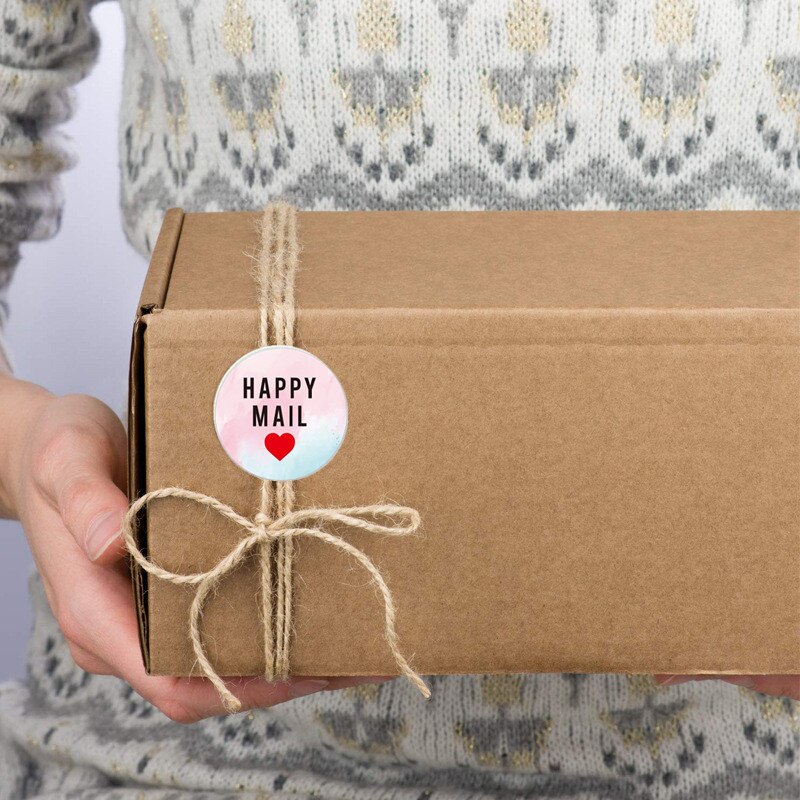 Cute 500pcs 1" Color Happy Mail Stickers Thank You Sticker for Small Business Mailing Supllies Envelope Packaging Sealing Labels