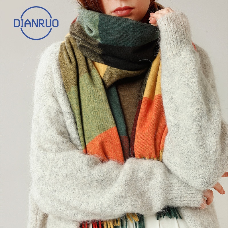 Dianruo Klassieke Herfst Winter Grace Vrouwelijke Plaid Sjaal Vrouwen Sjaals Brede Roosters Lange Shawl Wrap Deken Warm Sjaals R331