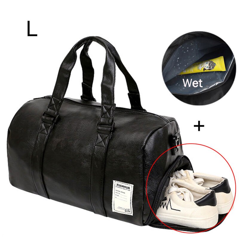 Bolso de cuero para gimnasio y deportes al aire libre para hombre y mujer, bolsa de viaje multifunción para entrenamiento, Fitness, Yoga, XA918WD: Black