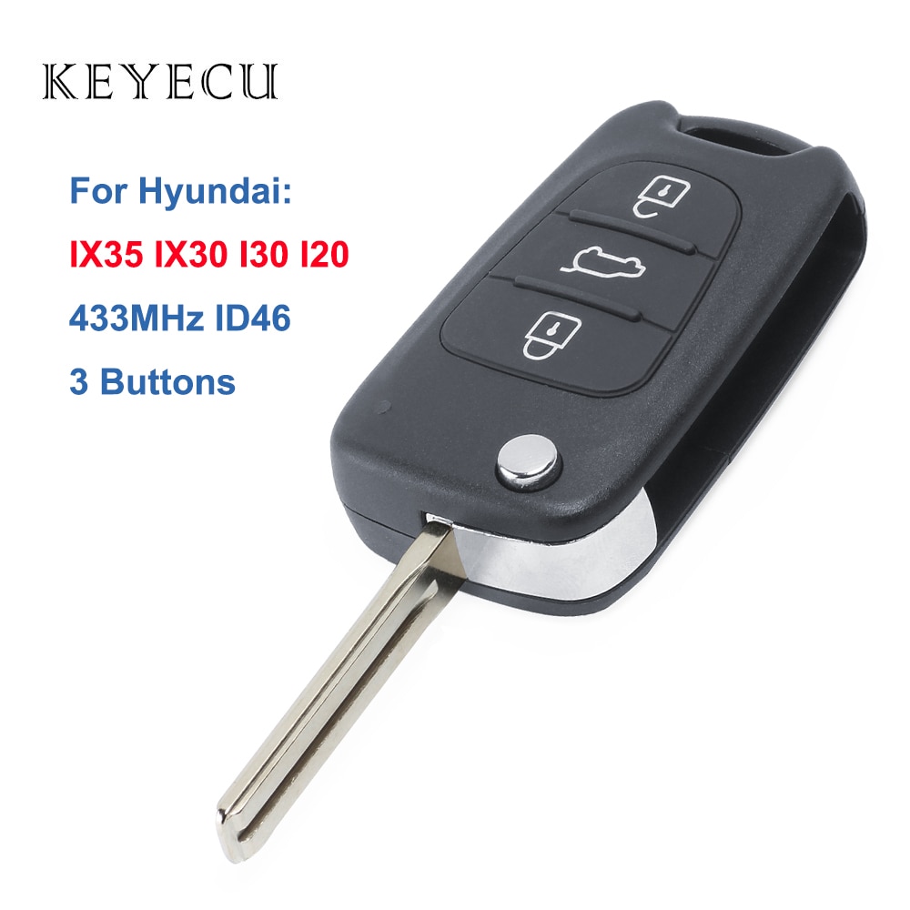 Keyecu Flip Afstandsbediening Sleutelhanger Voor Hyundai IX35 I20 I30 , 3 Knop 433 Mhz ID46 Chip Autosleutel