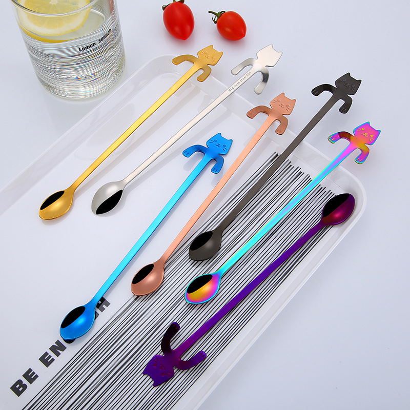 Mini Leuke Koffie Lepel 12 Cm 17 Cm 304 Roestvrij Staal Cartoon Kat Lepel Theelepel Dessert Snack Scoop Melk Lepels servies