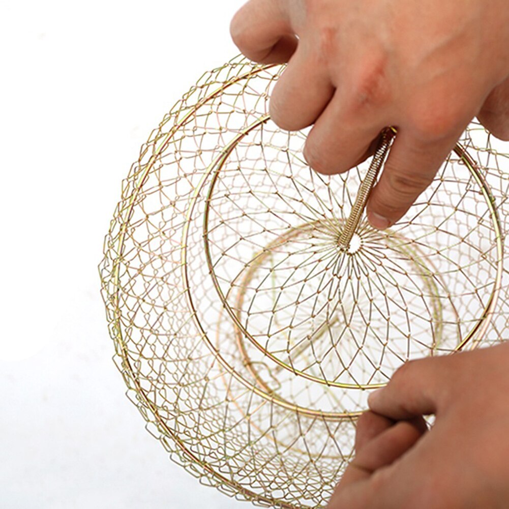 Foldable Steel Fish Basket Outdoor Portable Wire Woven Crab Lobster Storage Cage Fishing Trap Net Fish Protection Accessories