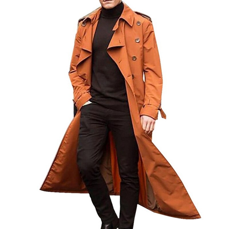 nouveaux hommes longue Trench Coat hommes Long revers ouvert coupe-vent hommes décontracté: orange / XXL