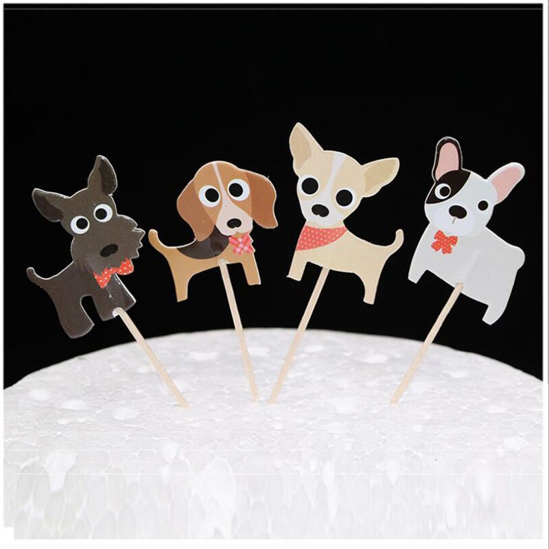 24 stk jungle safari cupcake picks dyr hunde kage toppers tegneserie hvalp hund kæledyr tema fest til børn fødselsdag dekoration