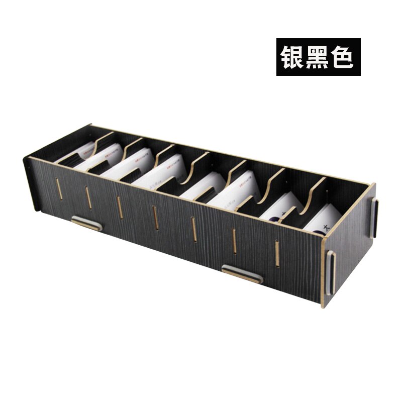 name card holder for Office Desk Card Sorting Rack Wooden Business Card Box Large Capacity Sorting Folder Storage Base: black