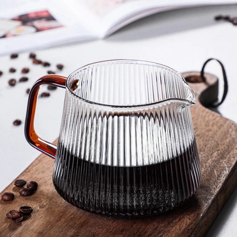 Pour Over Coffee Server Vertical Stripes Glass Coffee Pot Heat Resistant V60 Drip Coffee Share Pot Barista Kettle