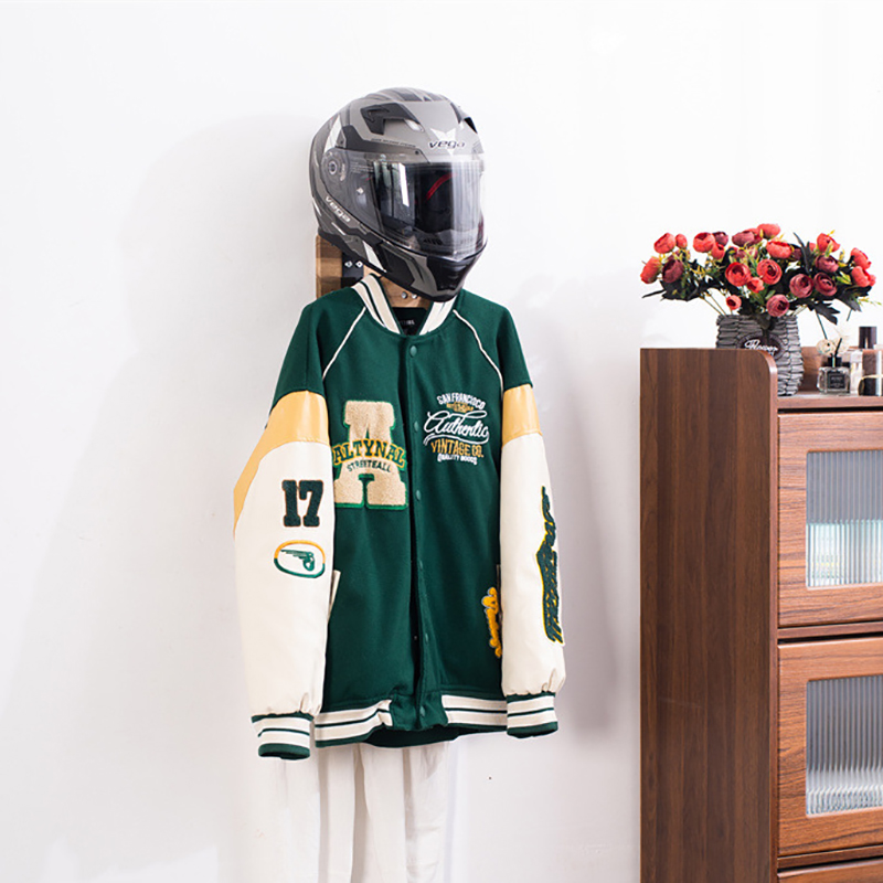 Soporte de pared para casco de motocicleta, colgador de exhibición de casco de bicicleta de madera con ganchos, todo en uno