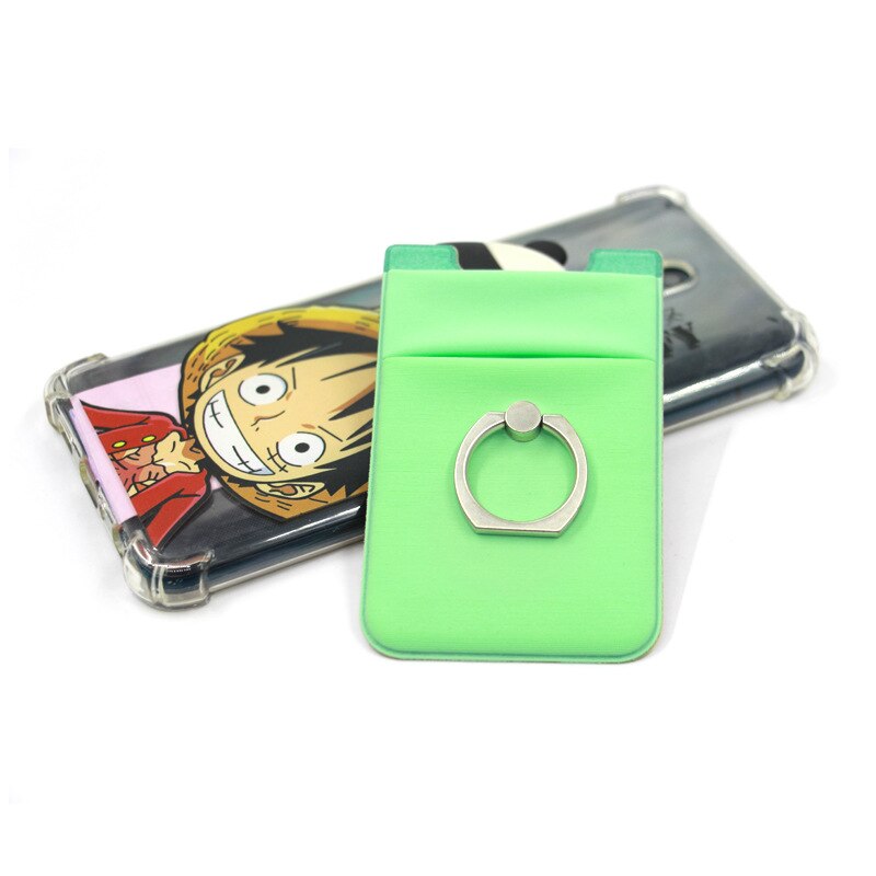 3-en-1 adhésif autocollant téléphone dos cartes Spandex anneau portefeuille téléphone portable porte-carte d'identité poignée de doigt béquille double poche #50: Green