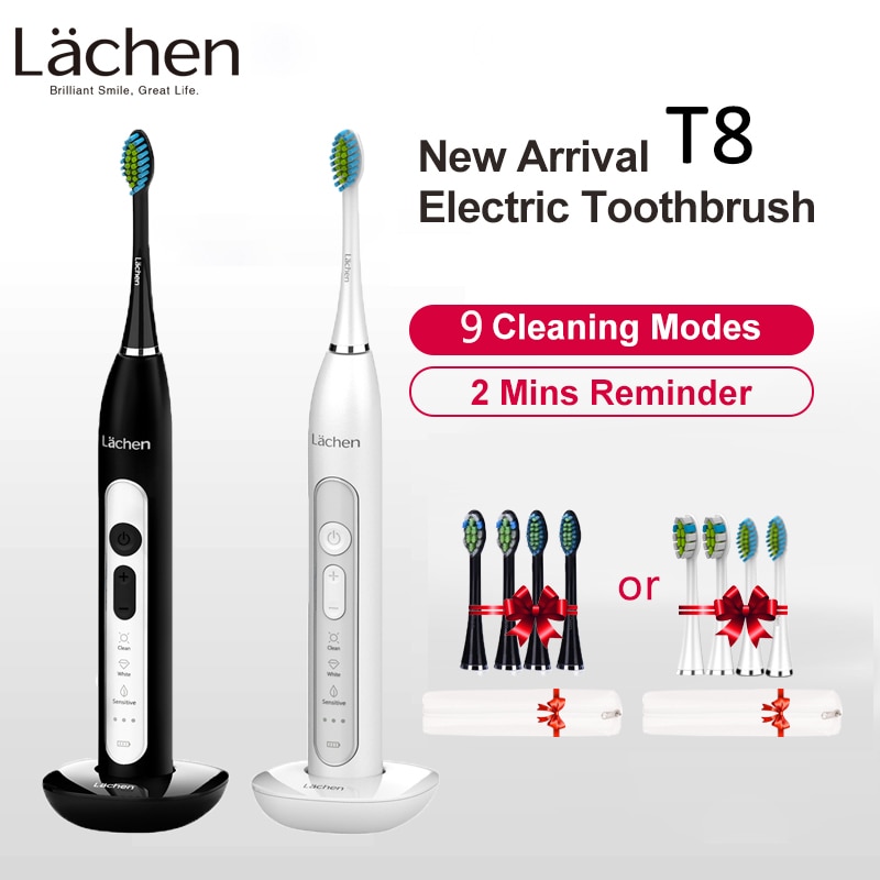 Lachen T8B Powerful Sonic Electric Toothbrush 9 Modes Rechargeable Adult Tooth Brush 2 Min Timer Toothbrushing w/ Charging Base