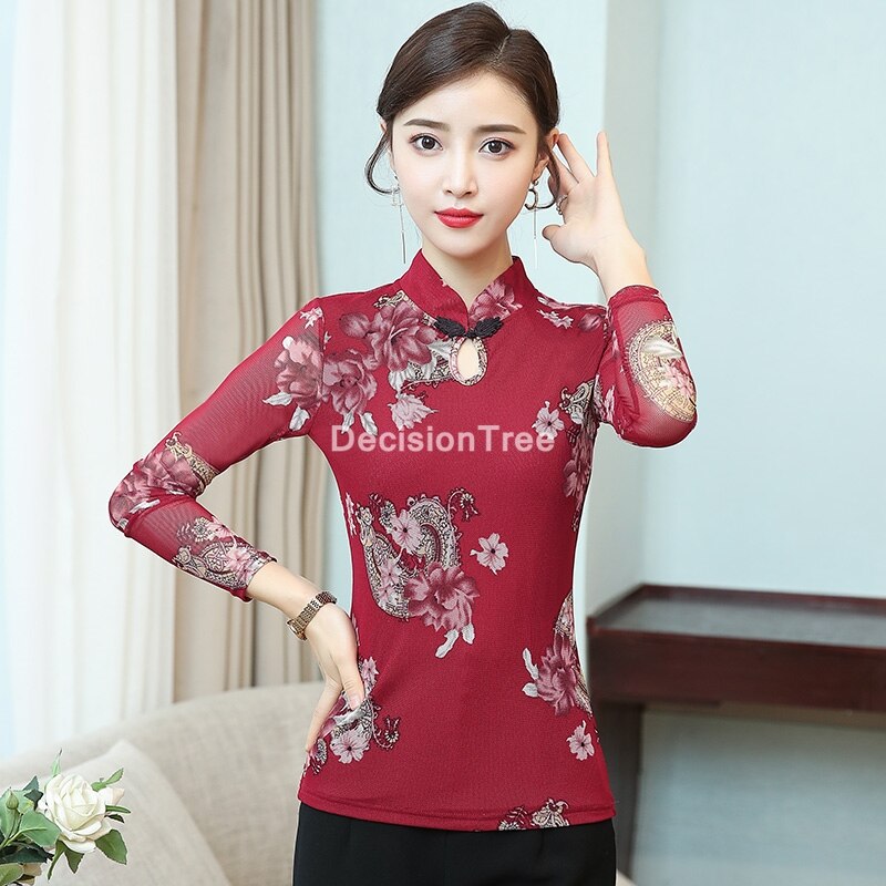 Chinese Traditionele Kleding Vrouwen Klassieke Druk Tang Pak Qipao Shirts Hanfu Etnische Vintage Party Chinese Cheongsam Top
