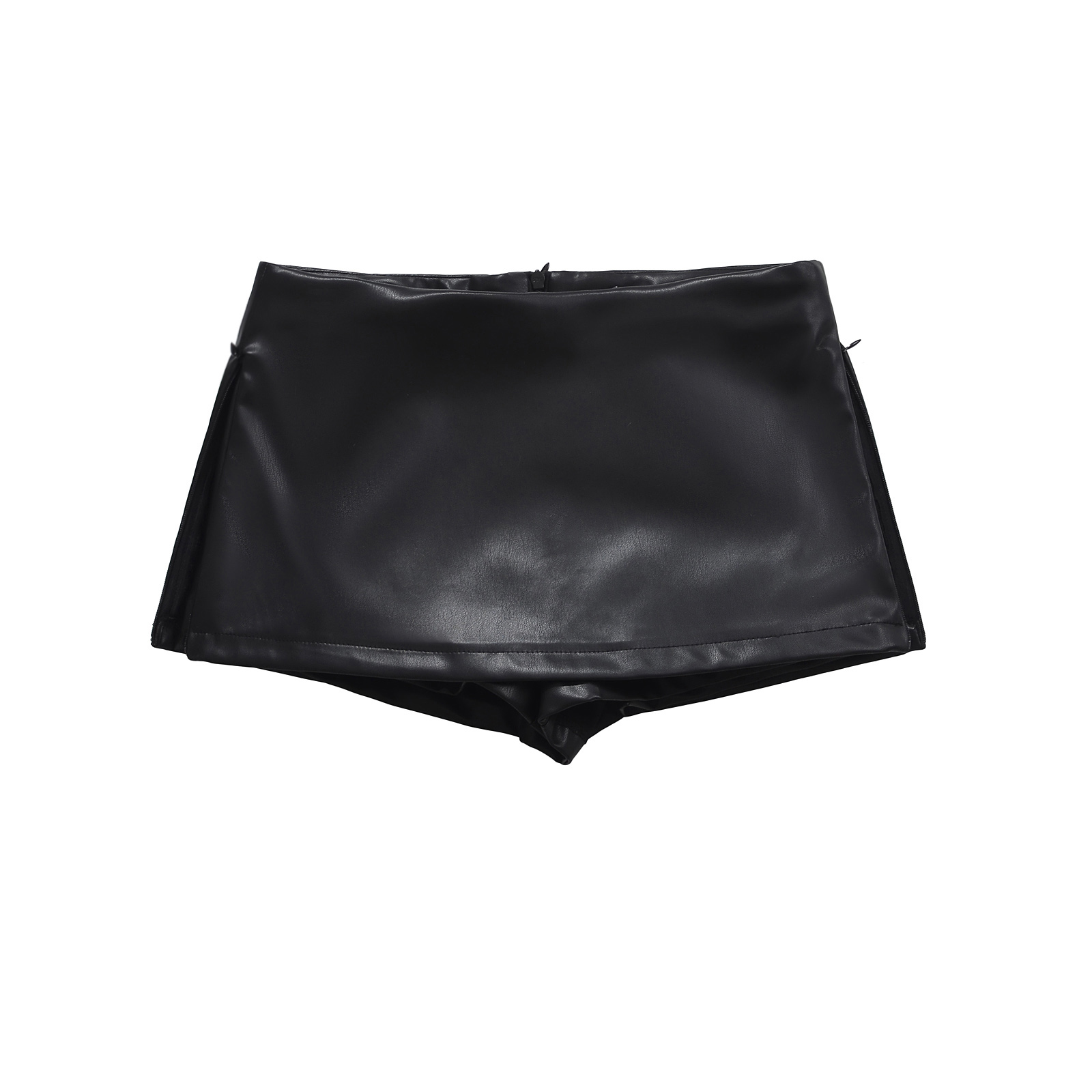 Sorte mini nederdele koreanske imiteret læder nederdele til kvinder med lav talje split læder nederdel med shorts brun: Xs / Sort