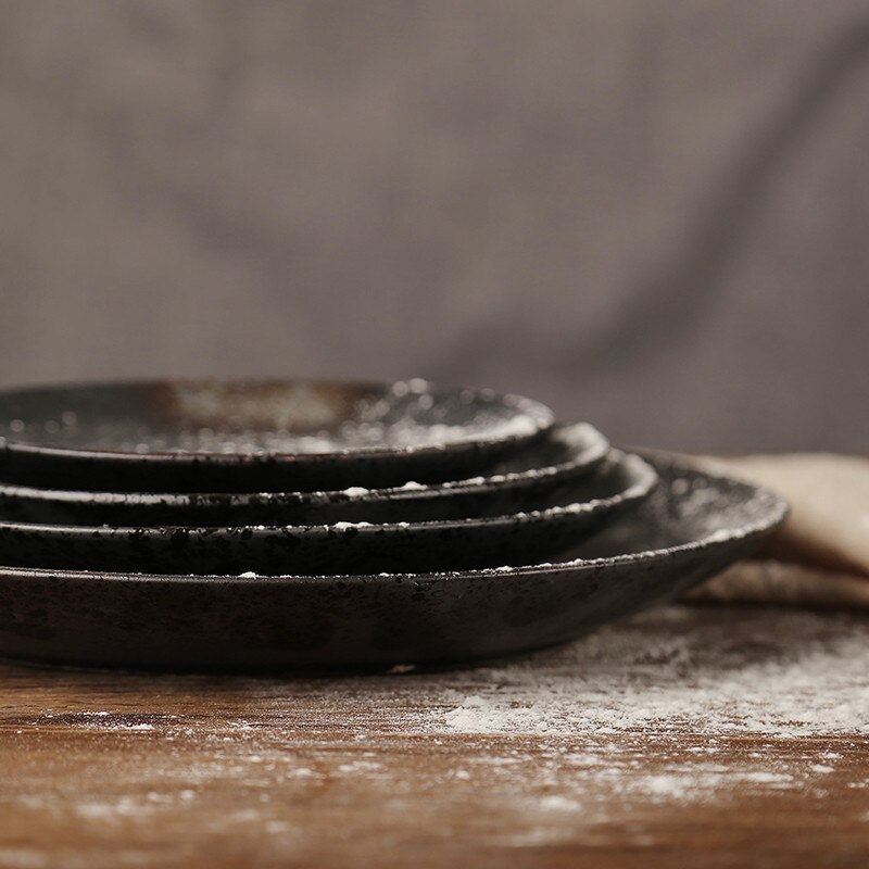 Japanese Style Ceramic Retro Dessert Dish Vintage Dinner Plate Home Kitchen Breakfast Steak Plate Restaurant Dinnerware