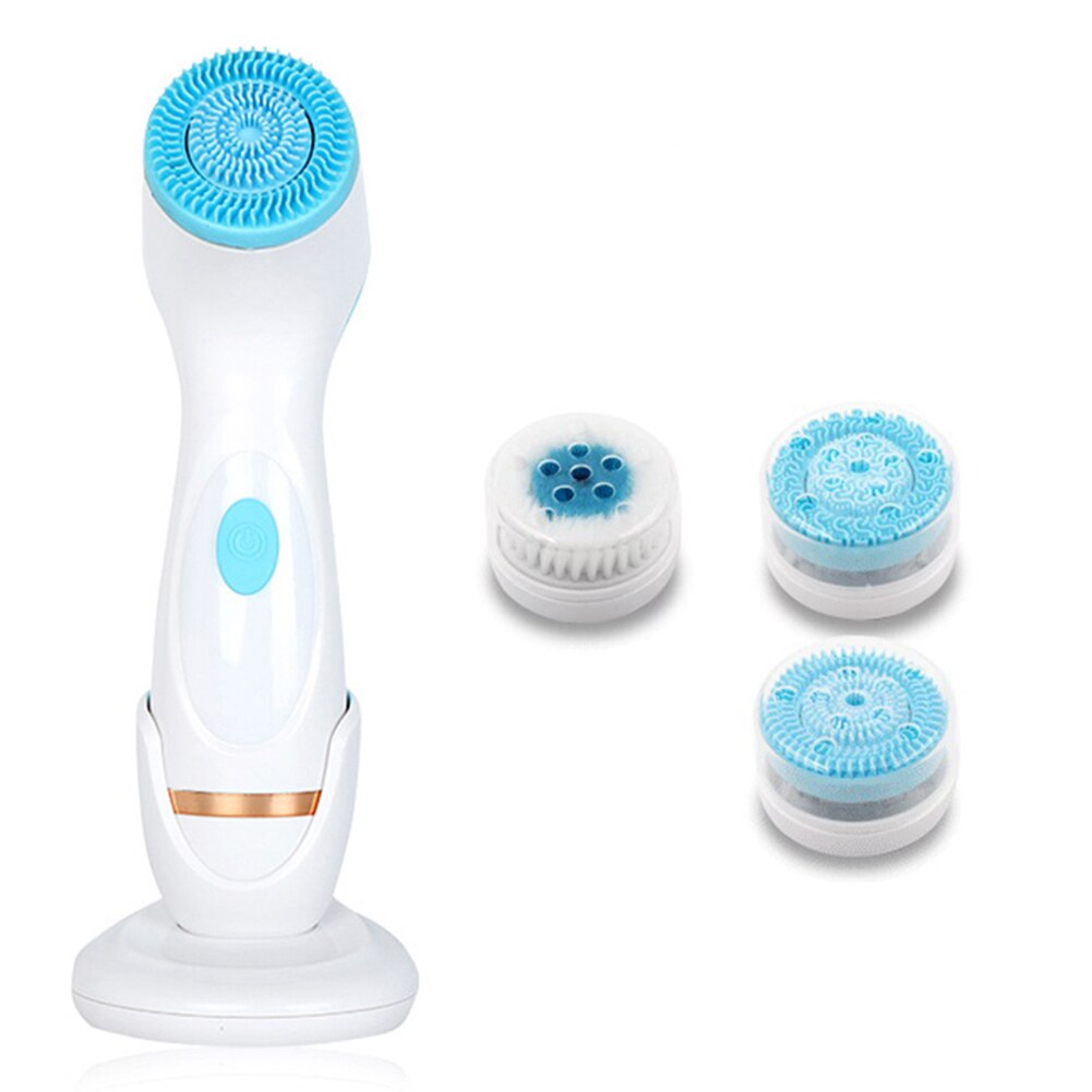 Limpiador Facial eléctrico cepillo de lavado impermeable de silicona masaje Facial limpiador de poros profundos eliminación de puntos negros lavado Facial: Azul