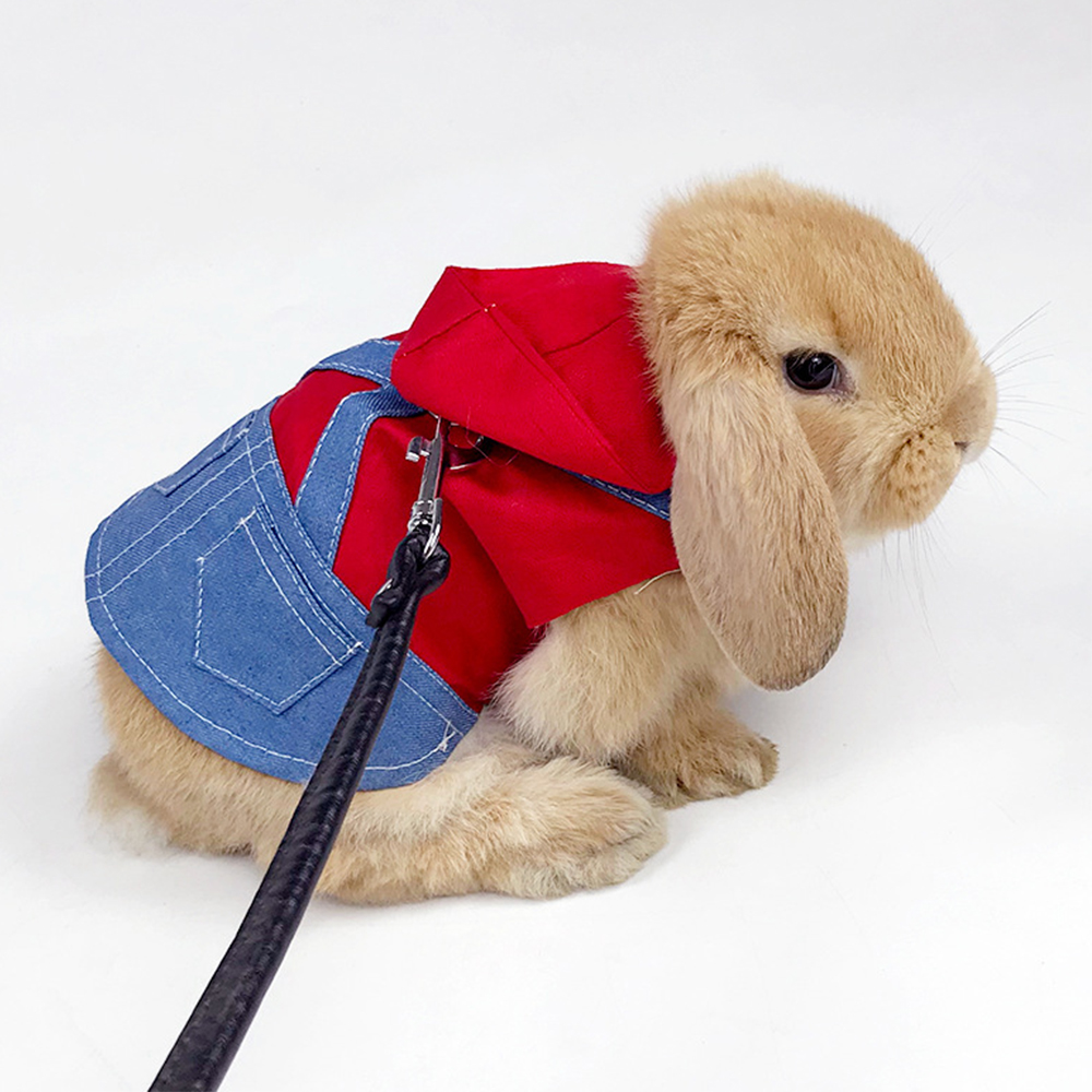Kleine Ebene Denim Jacke Mantel nutzbar machen Leine Weste Tasche Hütte einstellen Haustier Kaninchen Kleidung für Frettchen Hase Hamster Kleine Haustier liefert