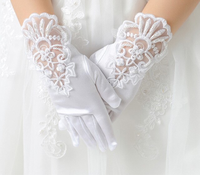 Blume Mädchen Weiß Hochzeit charmant Geburtstag Party Handschuhe Fäustlinge Zeremonie Kommunion Zubehör freundlicher freundlicher Handschuhe D70: A Weiß L 8-14Jahre