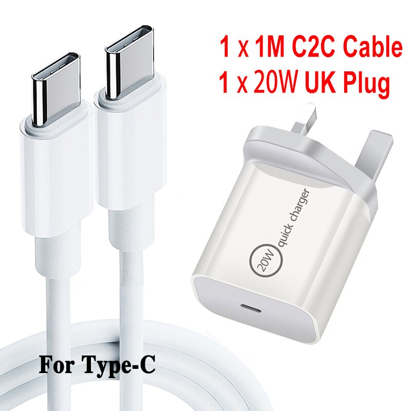 Cable USB de doble enchufe de 20W, cargador para iPhone 12 X XS XR 8, iPad AU, UE, Reino Unido, EE. UU., C2C, C2L: UK C2C