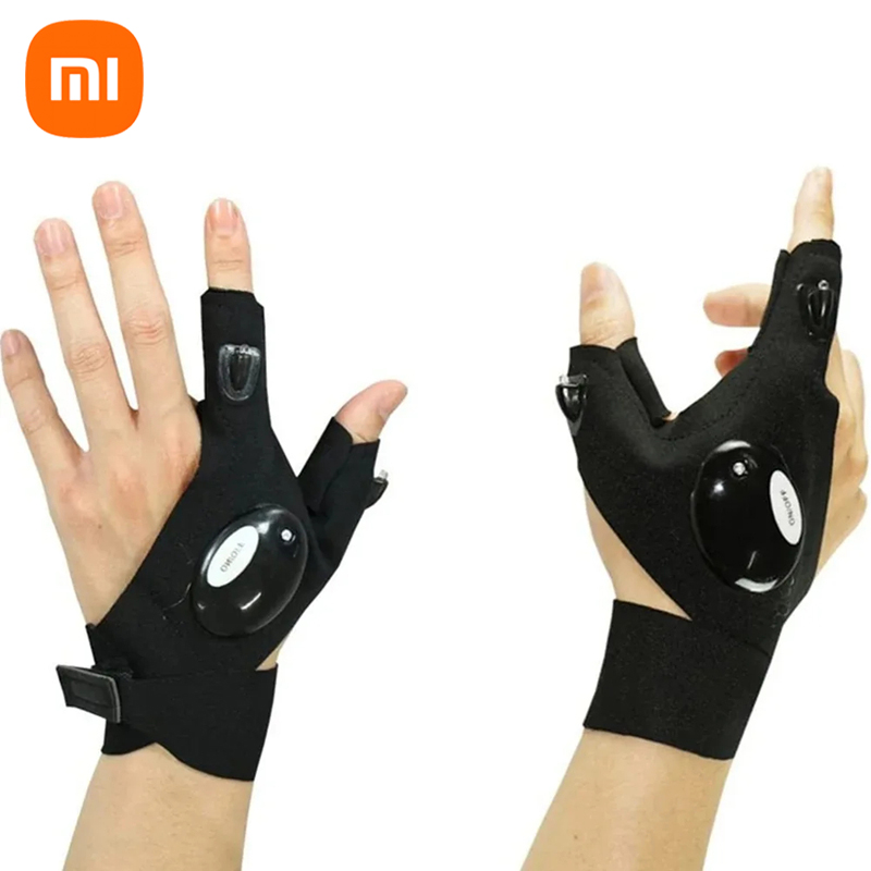Xiaomi led lommelygte lysende løbehandsker vandtæt cykling camping vandreture redningshandske lampe belysning fingerløse handsker: Grøn