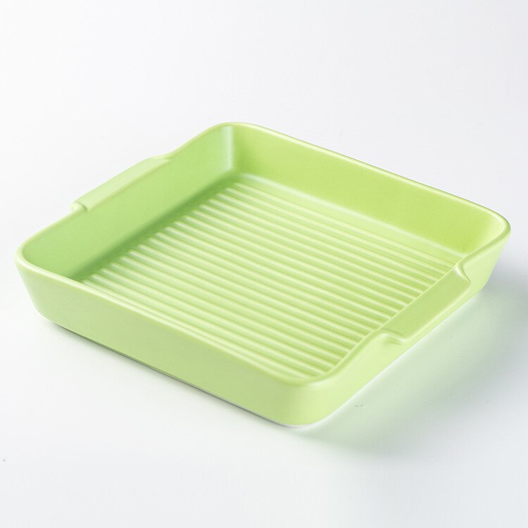 Hotel Home Kitchen Square Ceramic Dinner Plate Fruit Salad Binaural Square Plate Pasta Snack Square Plate: Light green