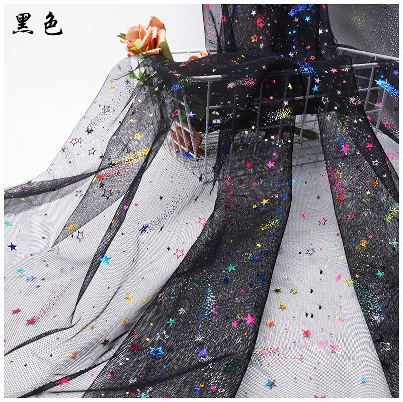 Tissu maille en fil de météore coloré 18 couleurs, tissu décoratif en mousseline de soie, tissu d'arrière-plan, robe maille, tissu étoile, tulle, tissu étoile: 15