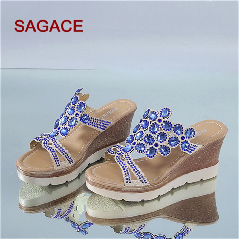 B Sagace Wiggen Schoenen Vrouwen Zomer Peep Toe Ademend Strand Sandalen Strass Slip-On Wedges Schoenen Sandalen Mujer