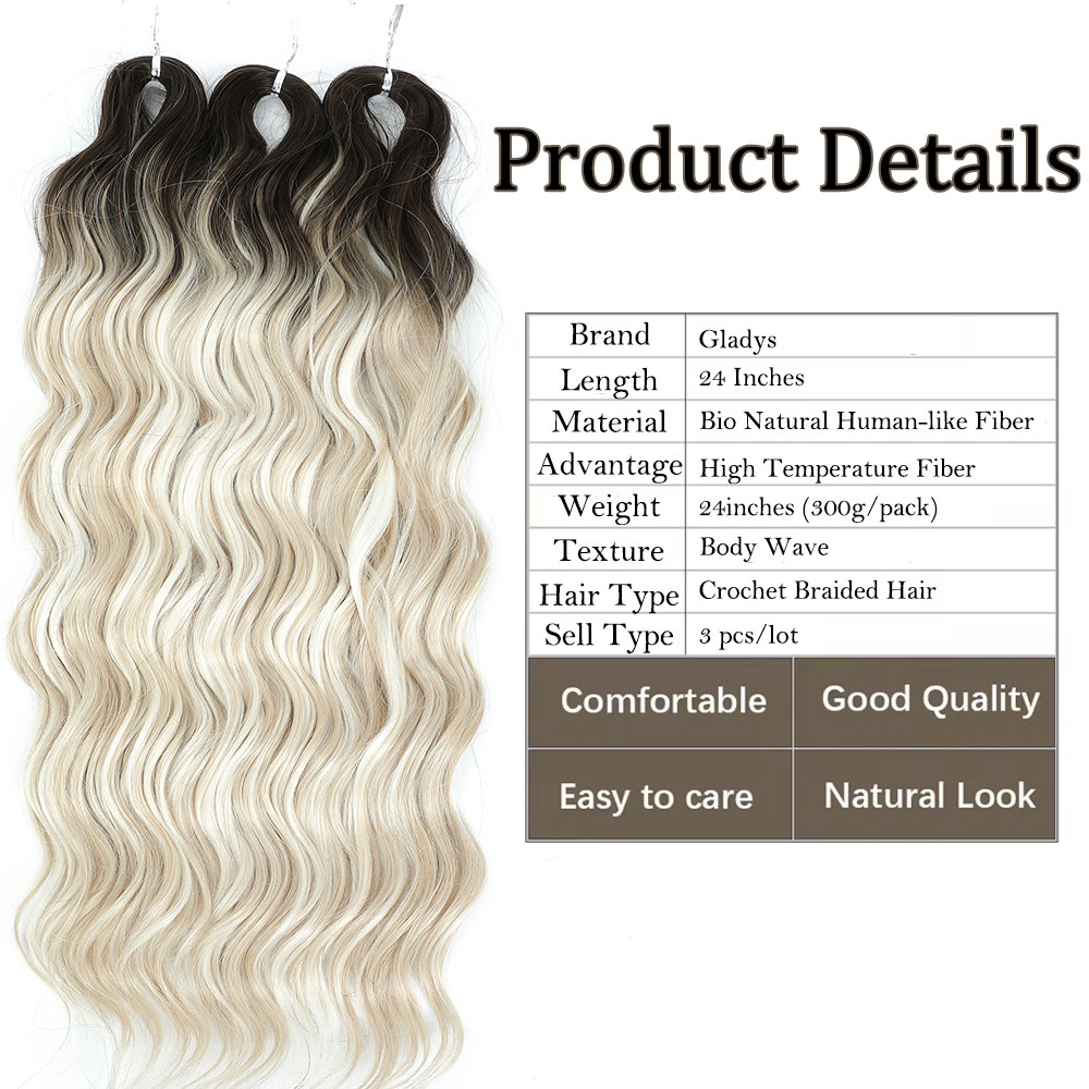 24" ANNA Water Wave Braiding Hair Extensions Synthetic Loose Deep Wave Curly Braid Hair Ombre Brown Rainbow Twist Crochet Hair