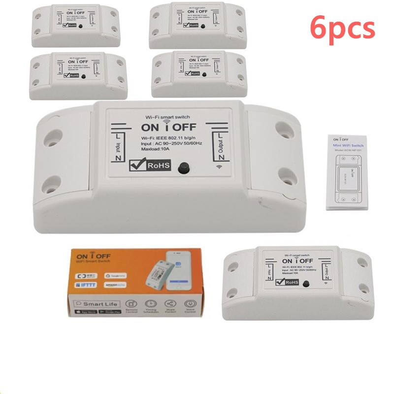 10A Wifi Broken Light Switch Wireless APP Remote Control Switch 220V Smart Home Electrical Switches Alexa Google Home Smart Life: 6pcs