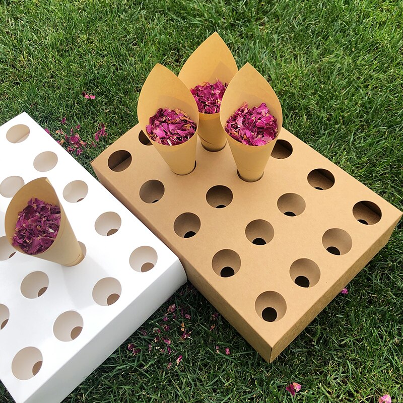 Confetti cone holder FEESTIGO natural confetti cones holder for wedding decoration White-Kraft confetti cones stand box tray