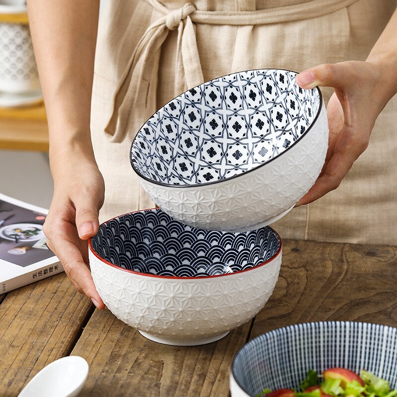 Nordic Stijl 6Inch Servies Kommen Keramische Thuis Handgeschilderde Instant Noodle Soep Restaurant Eenvoudige Creatieve Reliëf Ramen Kom