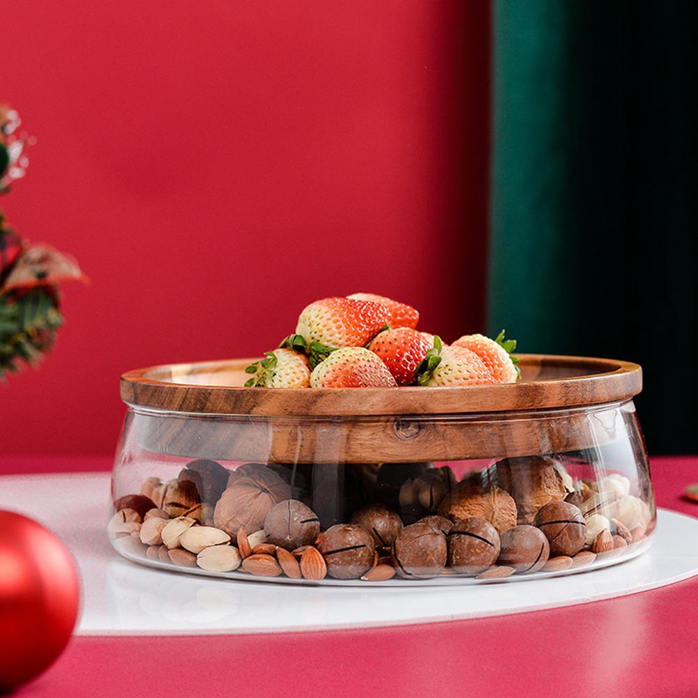 Obst murmeln Holz Ablage Doppel Schicht Süssigkeit Lagerung Kasten Glas Obst Container Mit Holz Deckel Für Heimat Küche