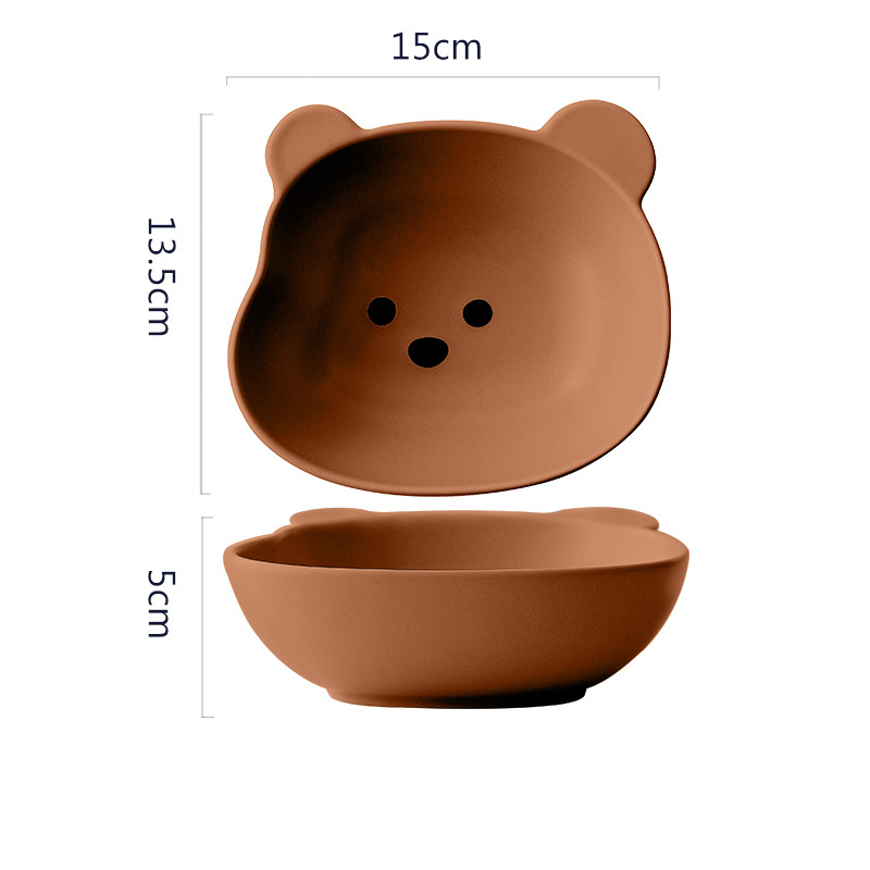 Ins bear matt keramik salladsskål söt mattallrik yoghurtskål små rätter afternoon tea dessert tallrik servis: Brun skål 6 tum