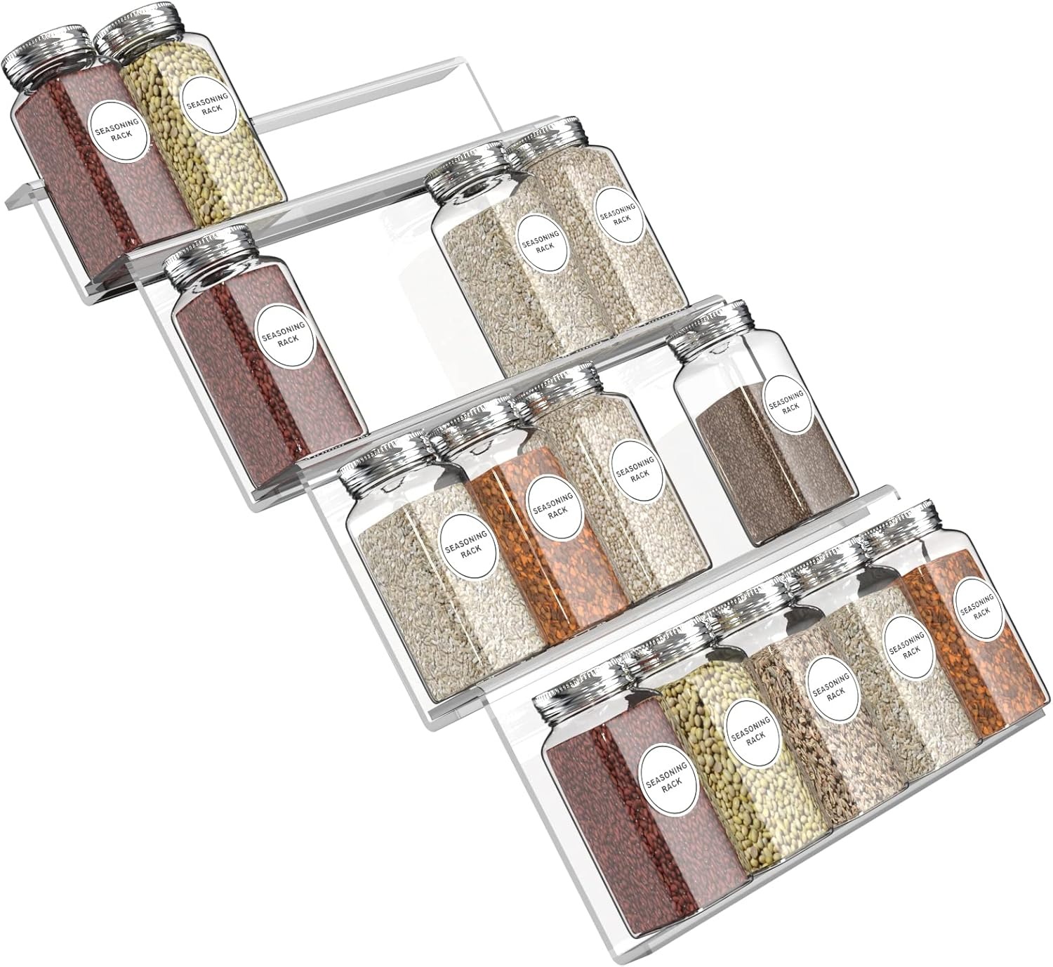 4 Layers Spice Drawer Organizer Adjustable Acrylic Spice Jars Rack Tray Expandable Seasoning Organizer Cabinet Kitchen Shelves: light yellow