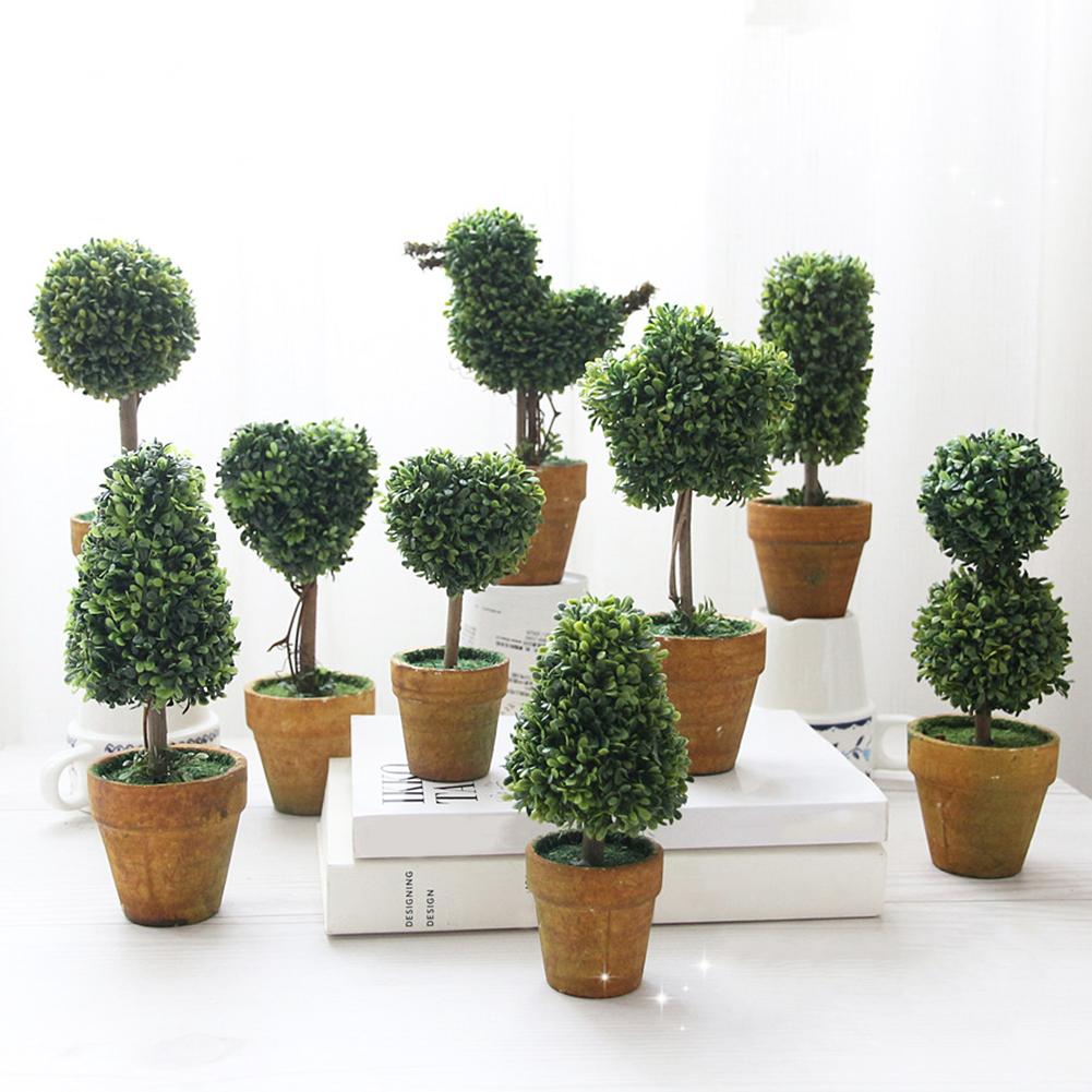 1Pc Heart Star Round Potted Artificial Plant Bonsai Small Tree Pot Plants Bonsai Plant Ornament Home Garden Wedding Party Decor