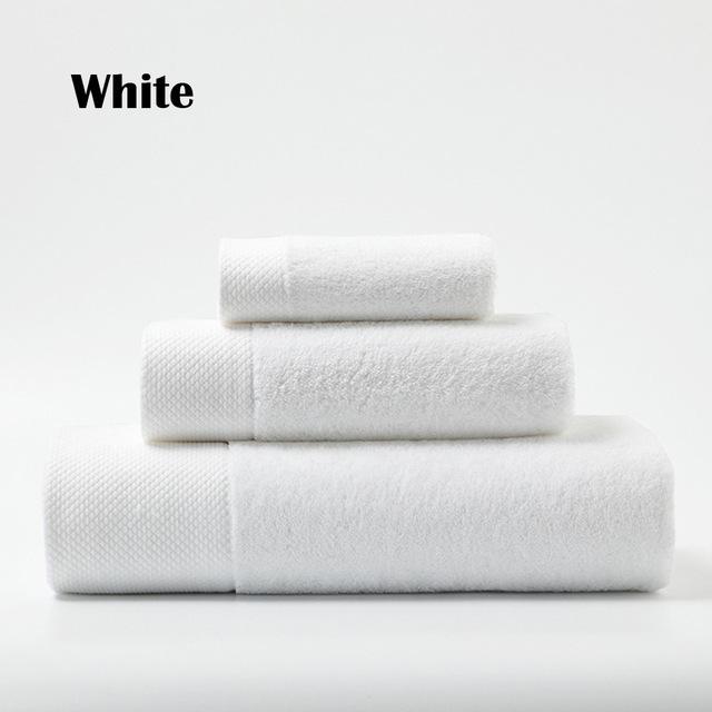 40 serviette épaisse ensemble moderne couleur unie coton serviette de bain salle de bain main visage douche serviettes pour adultes enfants maison toalla de ducha: WHITE / 3pcs Towel Set